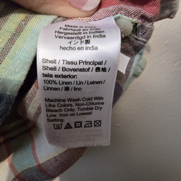 J Crew Baird McNutt Irish Linen Plaid Camp Shirt Men XL Loop Collar Short Sleeve - Picture 7 of 12